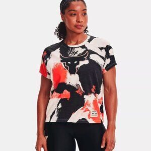 Under Armour Women's Project Rock Print T-Shirt 1363520 Black/Orange/White NWT